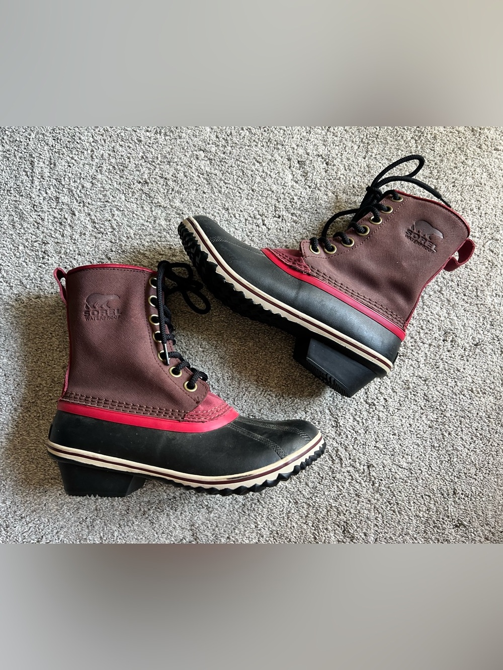 Sorel Slimpack Women’s Size 8 Redwood Candy Apple 1964 Mid Calf Lace Up Boots